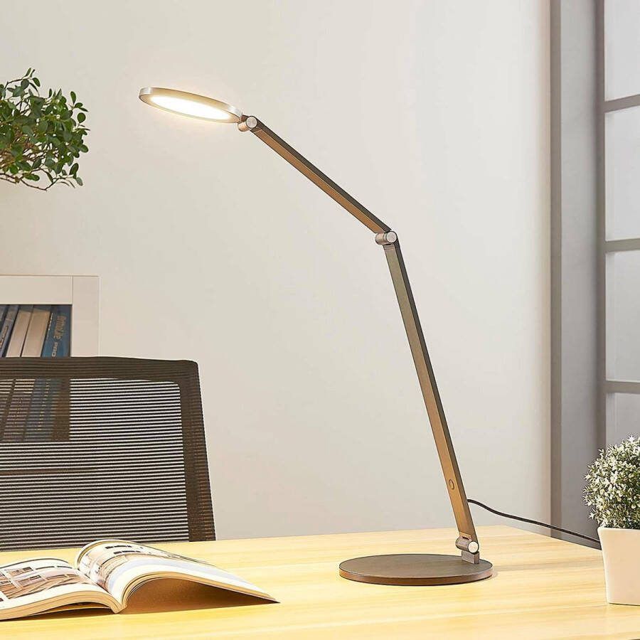 Lucande LED bureaulamp- met dimmer 1licht aluminium H: 41 cm blauwgrijs Inclusief lichtbron