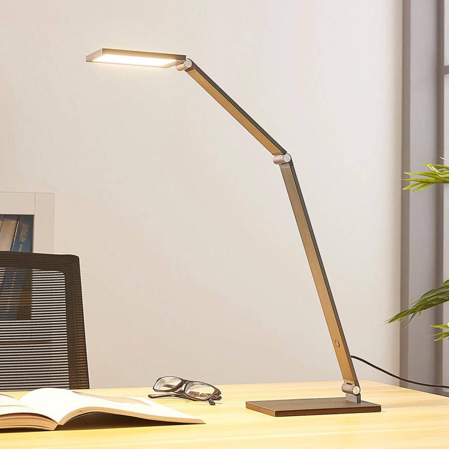 Lucande LED bureaulamp- met dimmer 1licht aluminium H: 41 cm grijs Inclusief lichtbron