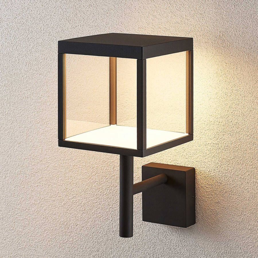 Lucande LED wandlamp buiten 1licht aluminium glas H: 37 cm grafietgrijs helder Inclusief lichtbron