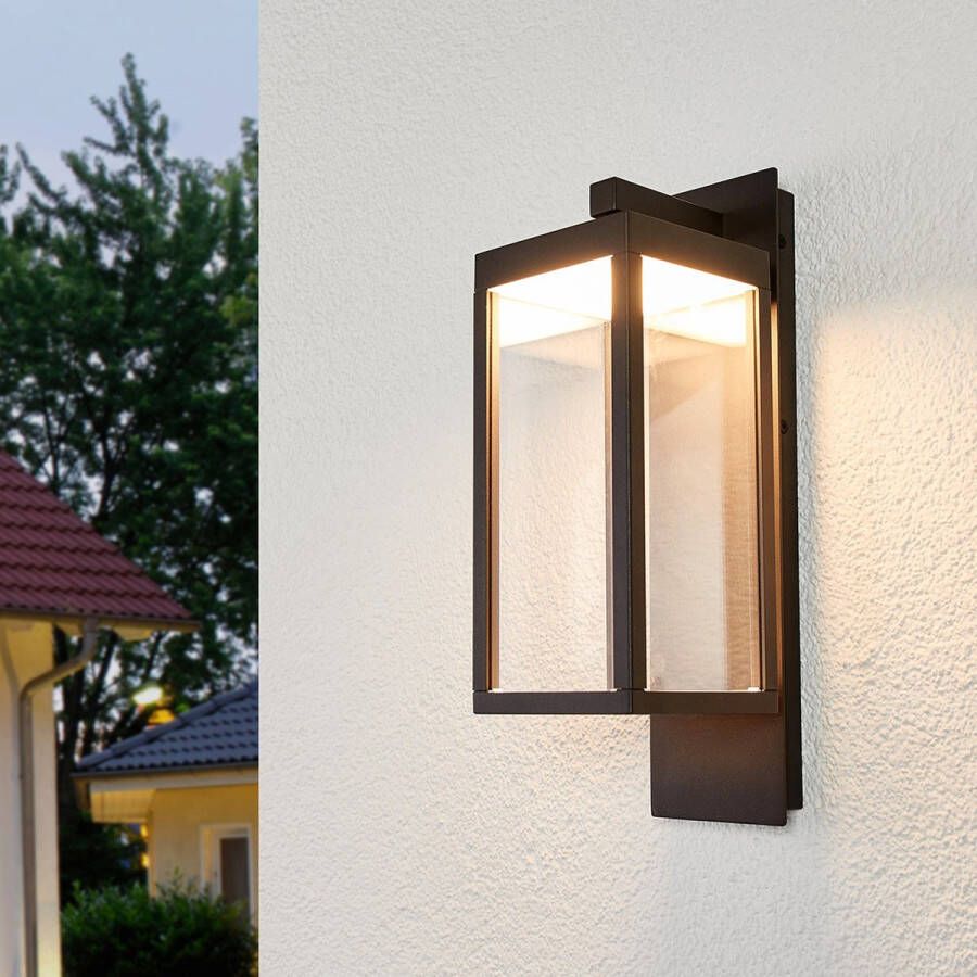 Lucande LED wandlamp buiten 1licht Aluminium glas H: 38 cm donkergrijs helder Inclusief lichtbron
