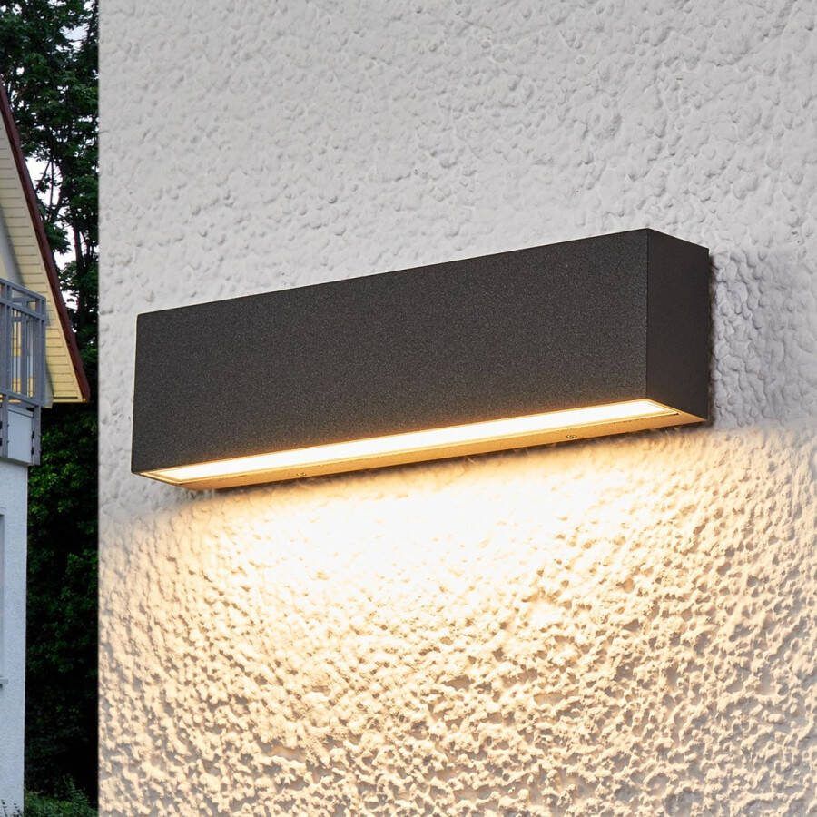 Lucande LED wandlamp buiten 1licht Aluminium glas H: 5 cm grafiet gesatineerd Inclusief lichtbron
