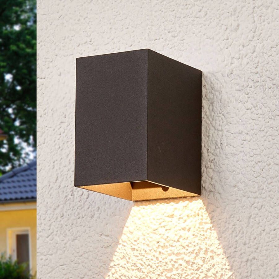 Lucande LED wandlamp buiten 1licht drukgegoten aluminium kunststof H: 10.5 cm donkergrijs helder Inclusief lichtbron