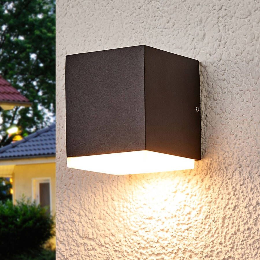 Lucande LED wandlamp buiten 1licht drukgegoten aluminium kunststof H: 9.7 cm donkergrijs Inclusief lichtbron