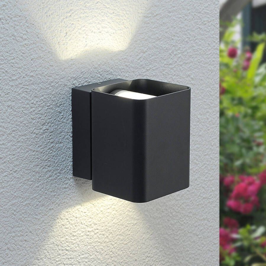Lucande LED wandlamp buiten 2 lichts aluminium H: 13.2 cm grafietgrijs Inclusief lichtbronnen