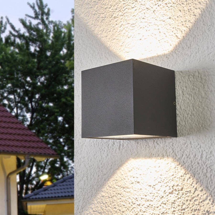 Lucande LED wandlamp buiten 2 lichts drukgegoten aluminium H: 10 cm donkergrijs Inclusief lichtbronnen