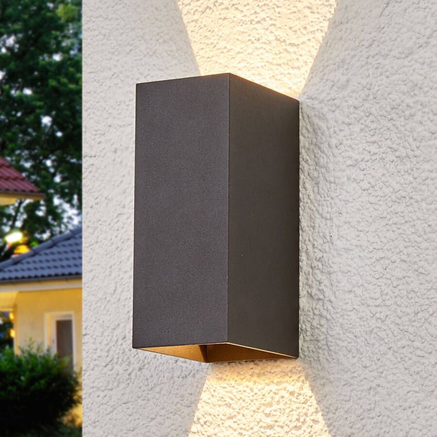 Lucande LED wandlamp buiten 2 lichts drukgegoten aluminium kunststof H: 16.5 cm donkergrijs helder Inclusief lichtbronnen