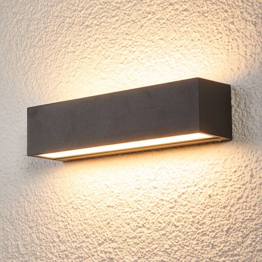 Lucande LED wandlamp buiten 24 lichts aluminium glas H: 6 cm grafiet gesatineerd Inclusief lichtbronnen