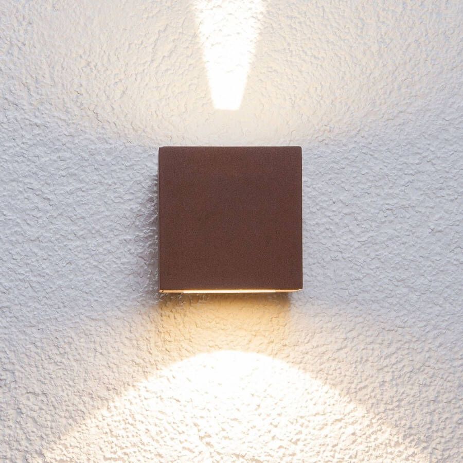 Lucande LED wandlamp buiten 2 lichts aluminium H: 9 cm roestbruin Inclusief lichtbronnen
