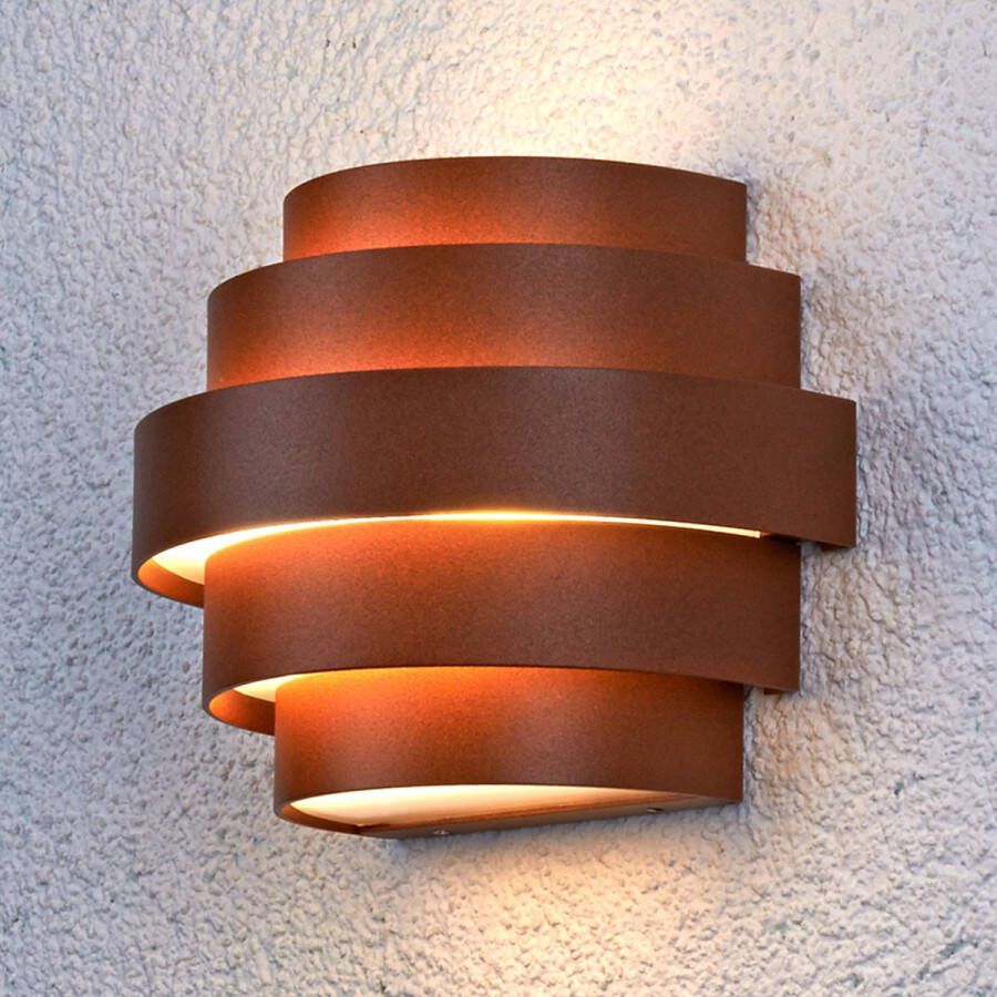 Lucande LED wandlamp buiten 2 lichts aluminium polycarbonaat H: 15 cm roestbruin wit Inclusief lichtbronnen
