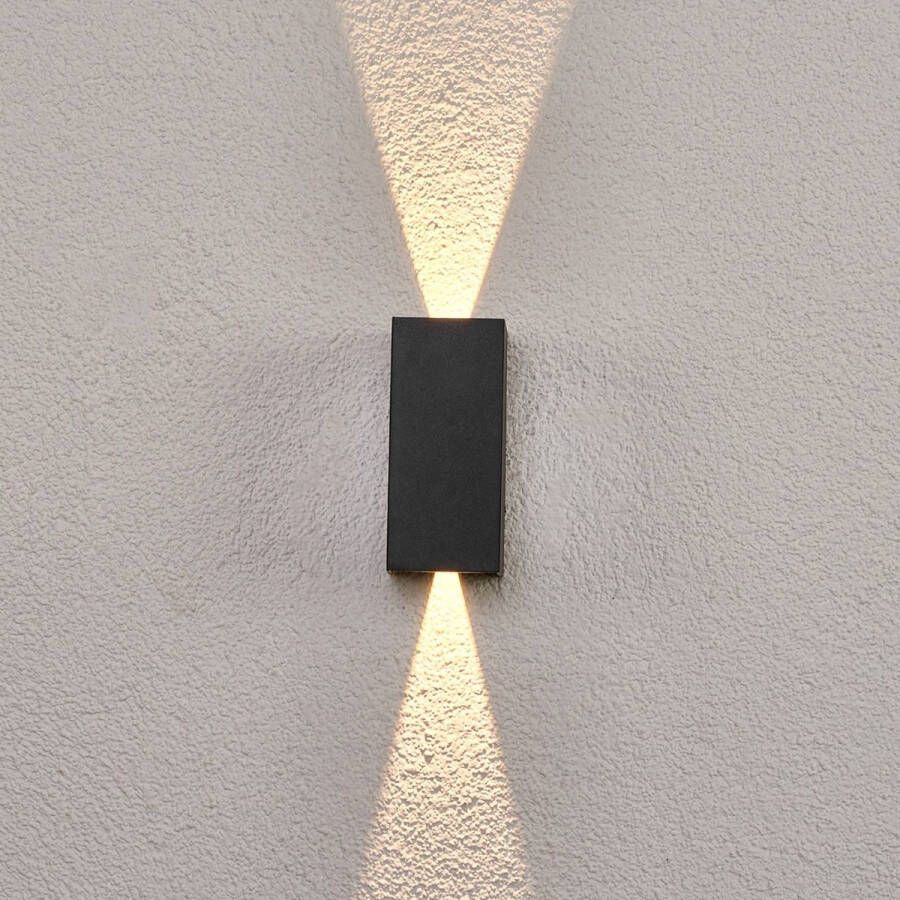 Lucande LED wandlamp buiten 2 lichts Drukgegoten aluminium glas H: 17.2 cm donkergrijs Inclusief lichtbronnen
