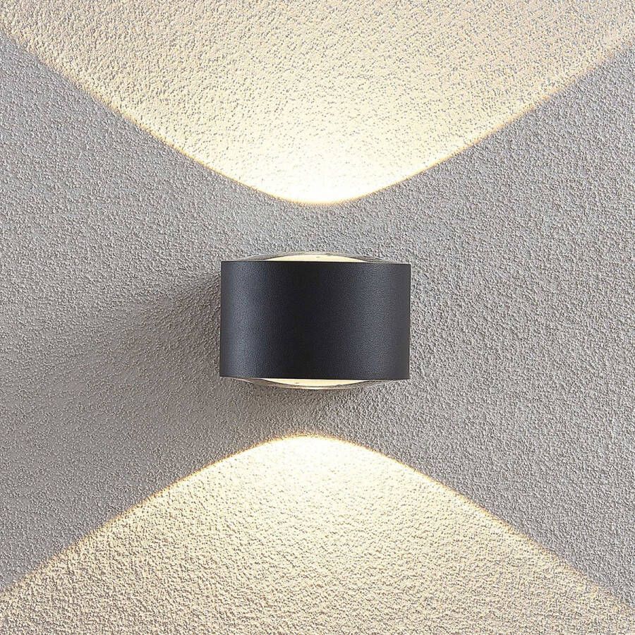 Lucande LED wandlamp buiten 2 lichts drukgegoten aluminium glas H: 7.8 cm donkergrijs (RAL 7024) transparant Inclusief lichtbronnen