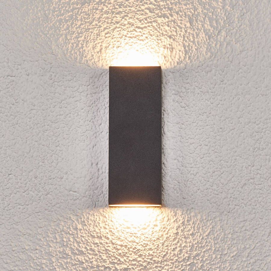 Lucande LED wandlamp buiten 2lichts drukgegoten aluminium kunststof H: 17 cm donkergrijs wit Inclusief lichtbronnen