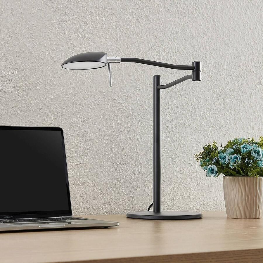 Lucande LED bureaulamp- met dimmer 1licht IJzer aluminium H: 37 cm zwart Inclusief lichtbron