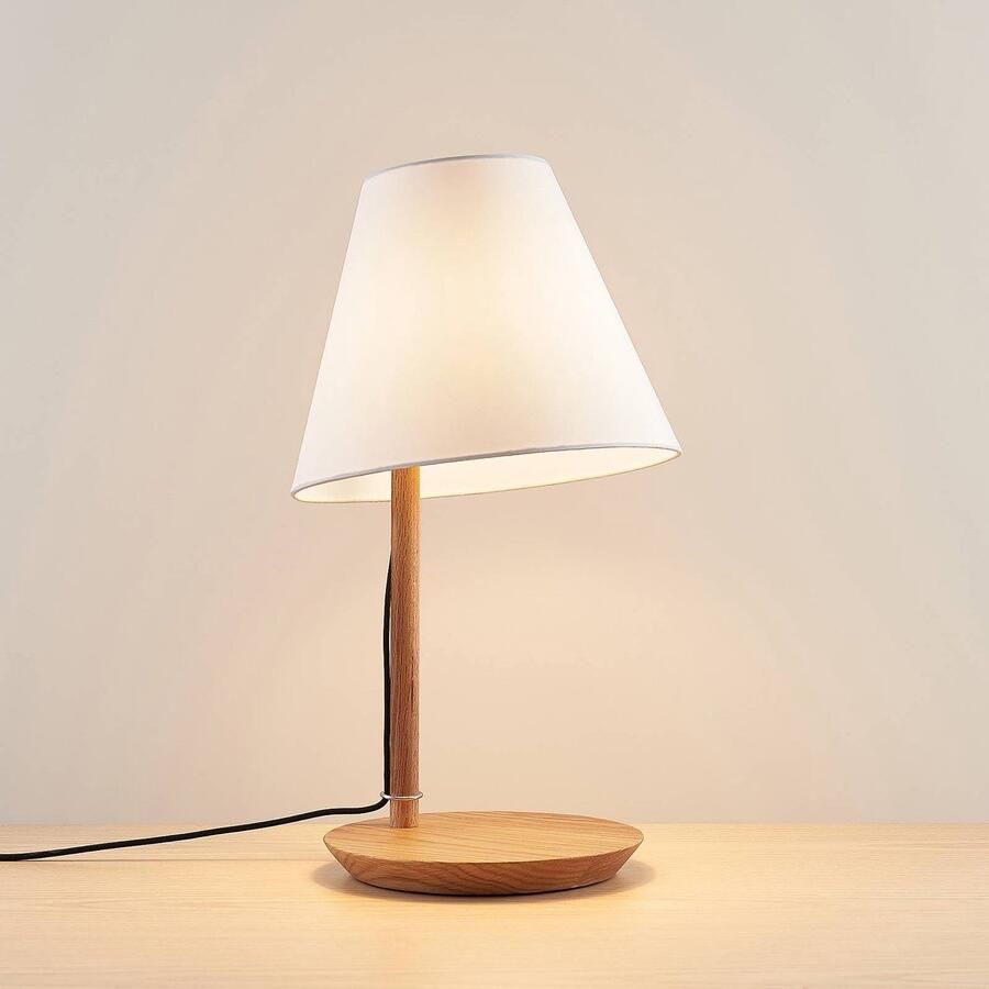 Lucande Tafellamp 1licht stof hout H: 50 cm E27 wit donker eiken