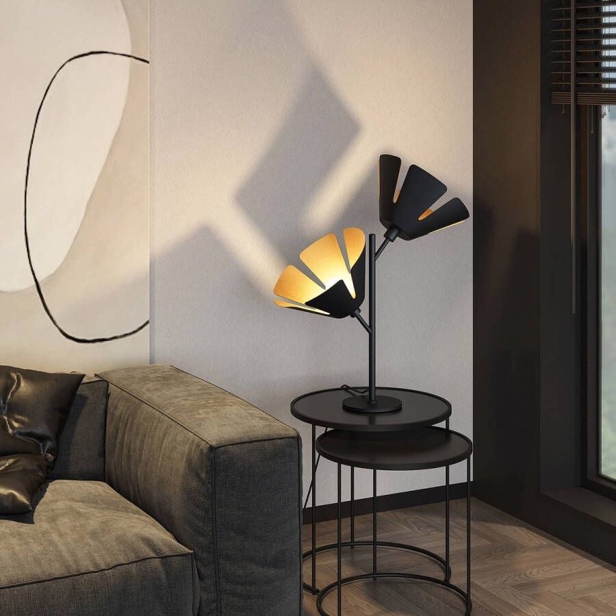 Lucande tafellamp 2lichts staal aluminium H: 55 cm E14 zwart goud