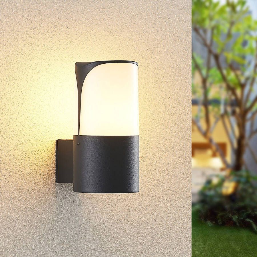 Lucande Wandlamp buiten 1licht Aluminium polycarbonaat H: 18 cm E27 antraciet wit