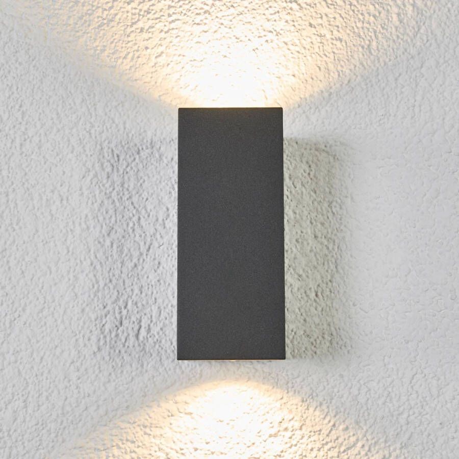 Lucande Wandlamp buiten 2 lichts aluminium glas H: 16.5 cm GU10 grafietgrijs