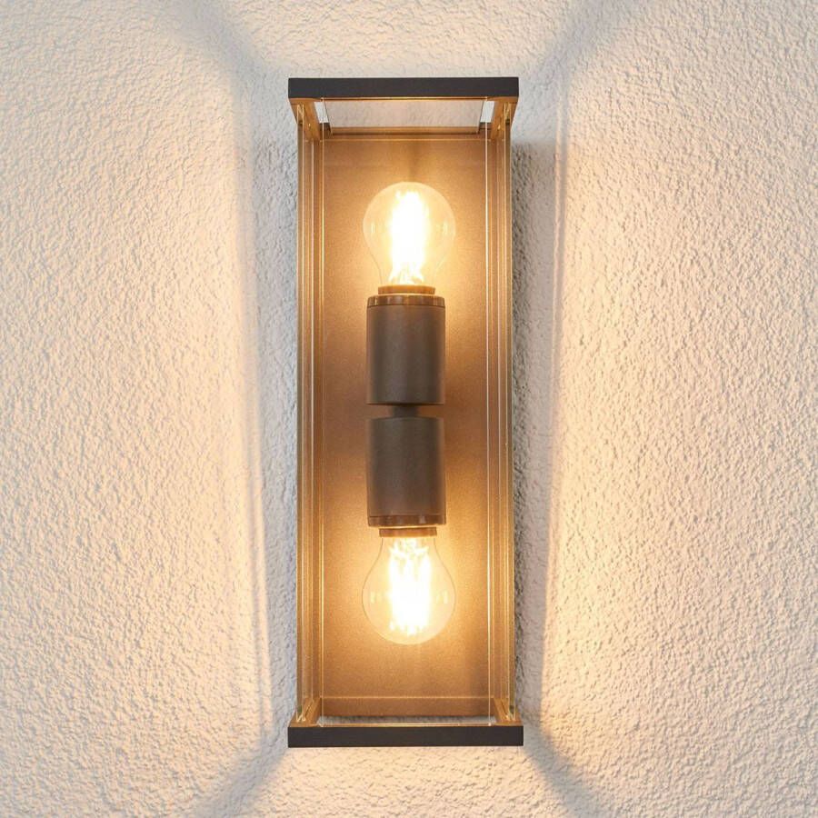 Lucande Wandlamp buiten 2 lichts aluminium glas H: 40 cm E27 donkergrijs transparant
