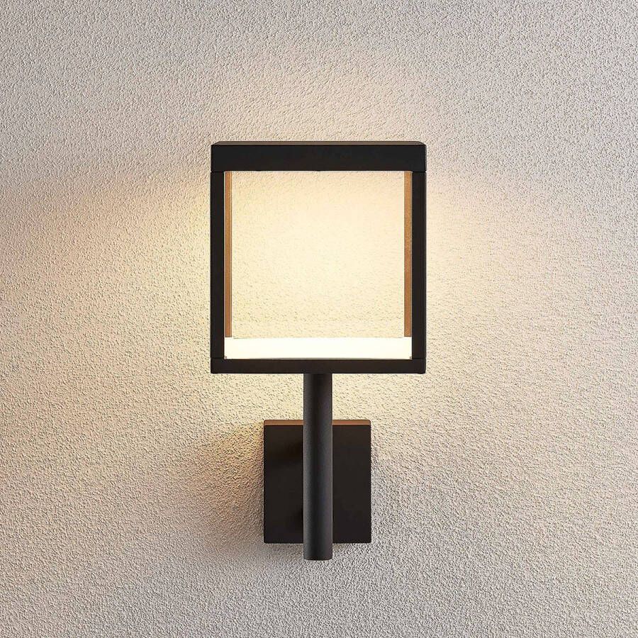 Lucande Wandlamp buiten met sensor 1licht aluminium glas H: 37 cm grafietgrijs helder Inclusief lichtbron