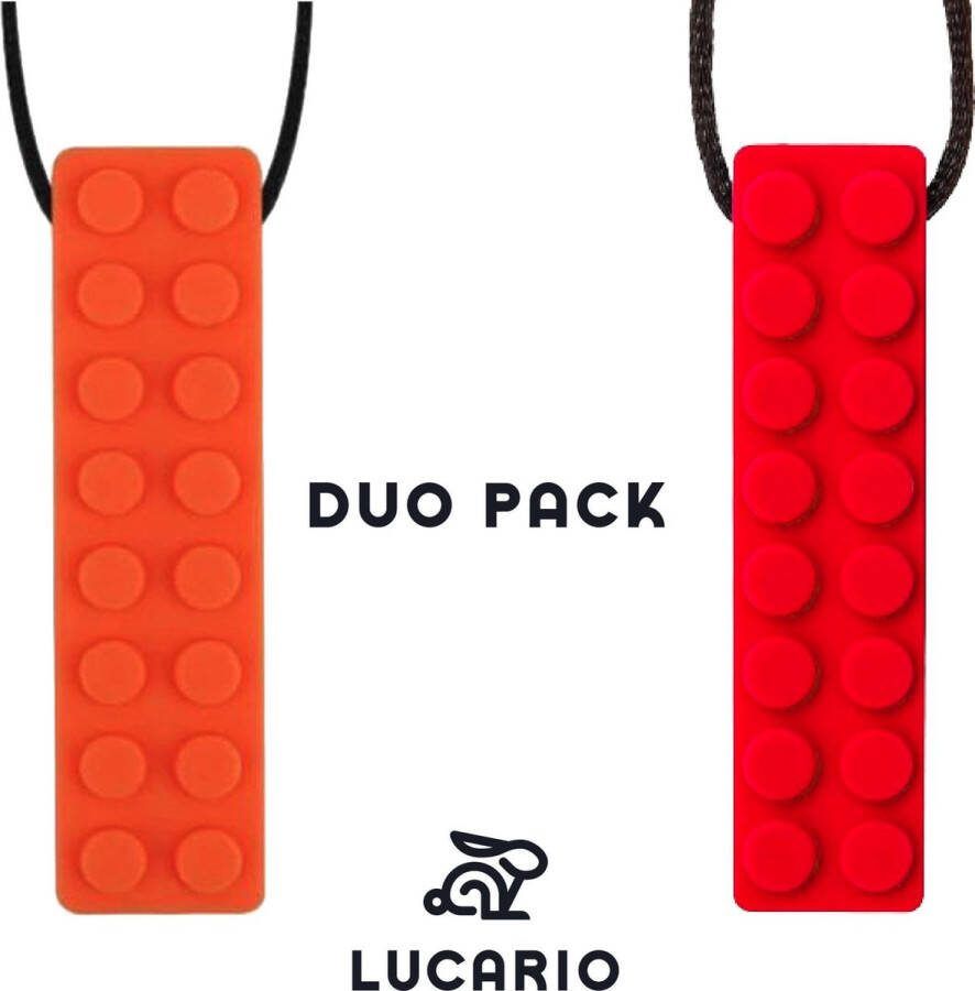 Lucario Bijtketting Kauwketting Bouwblokjes patroon DUOPACK Oranje Rood