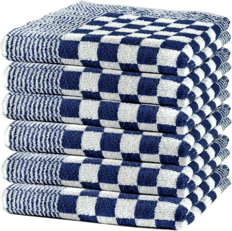 Lucca Keukendoeken geblokt 50x50 cm blauw 6-pack