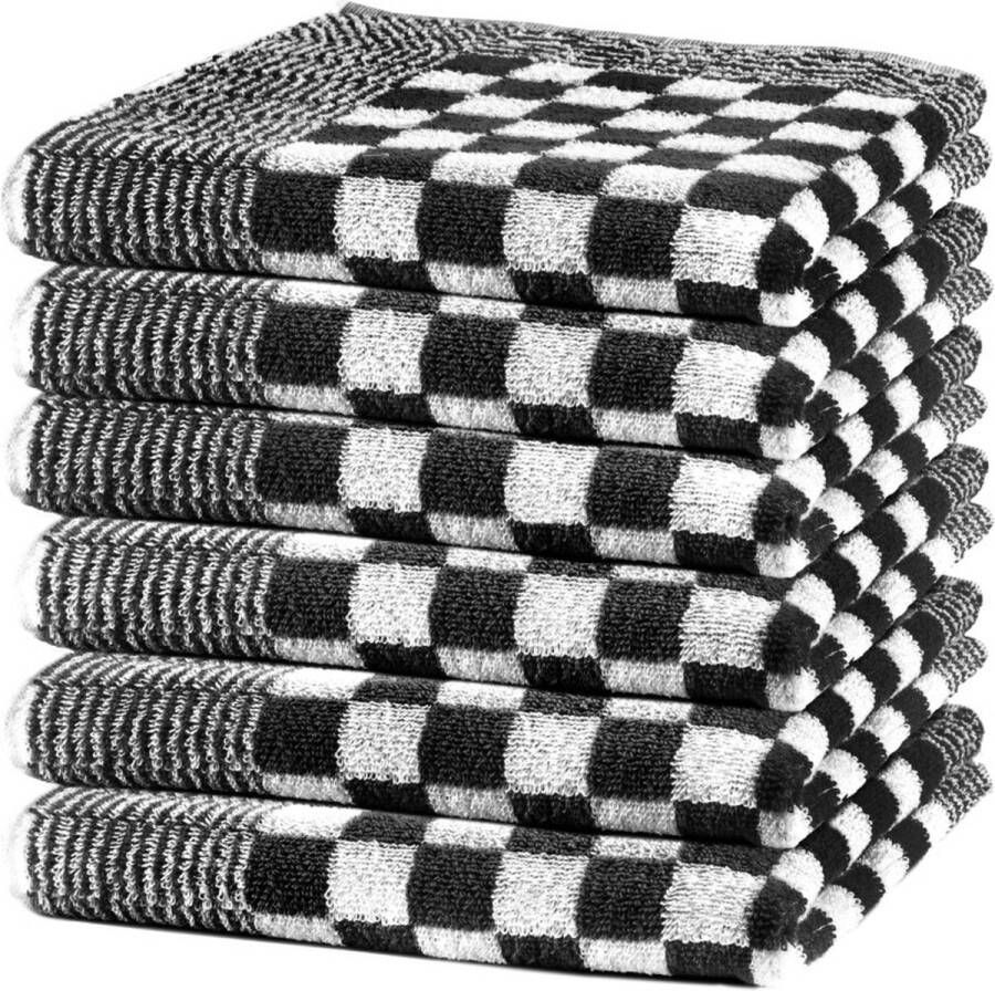 Lucca Keukendoeken geblokt 50x50 cm zwart 6-pack