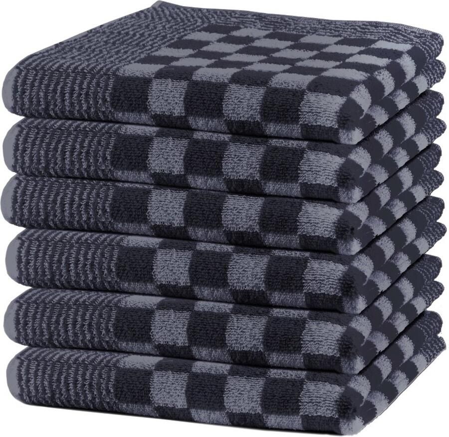 Lucca Keukendoeken geblokt 50x50 cm antraciet 6-pack