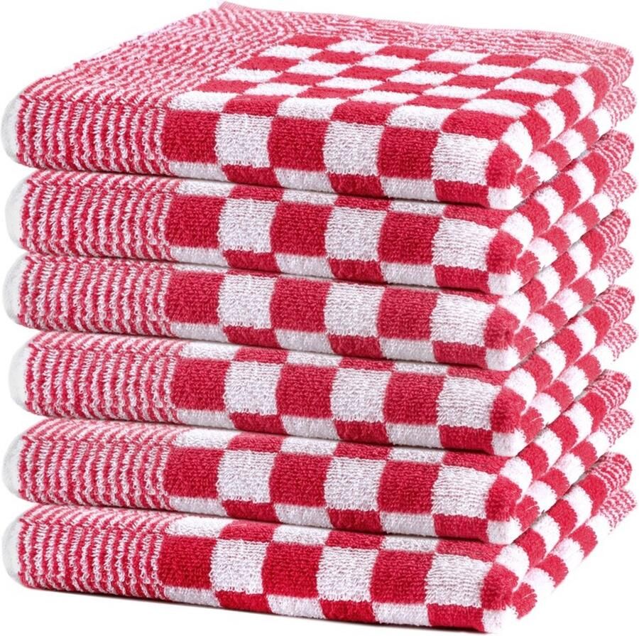 Lucca Keukendoeken geblokt 50x50 cm rood 6-pack