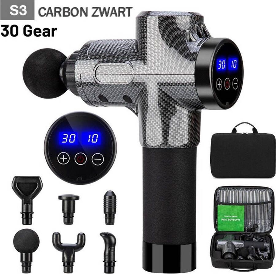 Luccgkkfvv Massage Gun Professioneel Massage Gun met LCD-scherm Massage Pistool 30 Snelheden S3 Hoge Frequentie Massage Gun Sport en Relax Massage Apparaat Ontspanning Apparaat Elektrische Stimulator Met Draagbare Koffer en 6 Opzetstukken