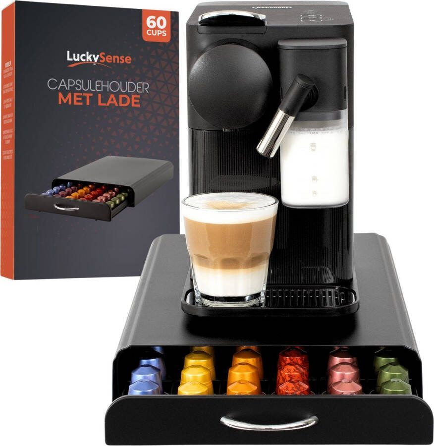 LuckySense Capsulehouder met Lade – Koffiecups houder – Geschikt voor Nespresso – 60 Cups RVS Zwart