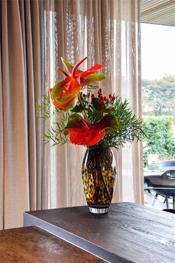 Lucy's Living Lucy s Living Luxe Vaas CHEETAH Multi – ø17 x H30 cm – hotel chique binnen ––– accessoires – tuin – decoratie – bloemen – mat – glans – industrieel droogbloemen