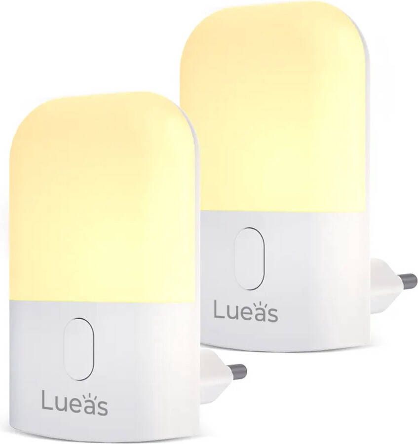 Lueas 2-pack LED Plug-in Nachtlampje Dimbaar Kinderlampje -Dag Nacht sensor Plugin Ledlamp