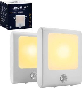 Lueas 2 x stopcontact lampje met bewegingssensor – plugin ledlamp – Nachtlampje Kinderlampje warm licht – dimbaar