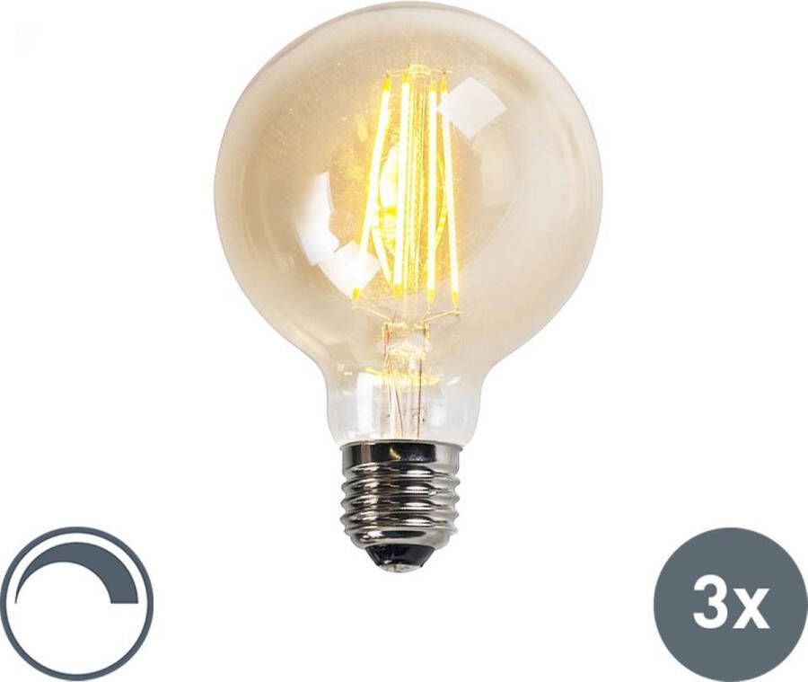 LUEDD Set van 3 E27 dimbare LED Filament lampen goldline G95 5W 450LM