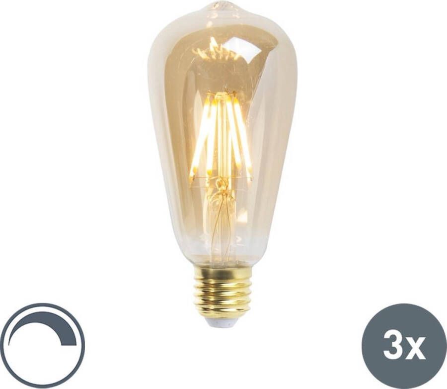 LUEDD Set Van 3 E27 Dimbare Led Lampen St64 Goldline 5w 380 Lm 2200k