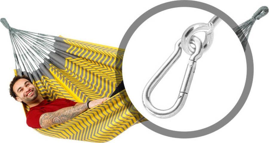 Luilak Hangmat Sounds of Peru met bevestigingsset Luxe 2 persoons hangmat Geel Grijs 350 x 160 cm Jacquard geweven 500gr m²