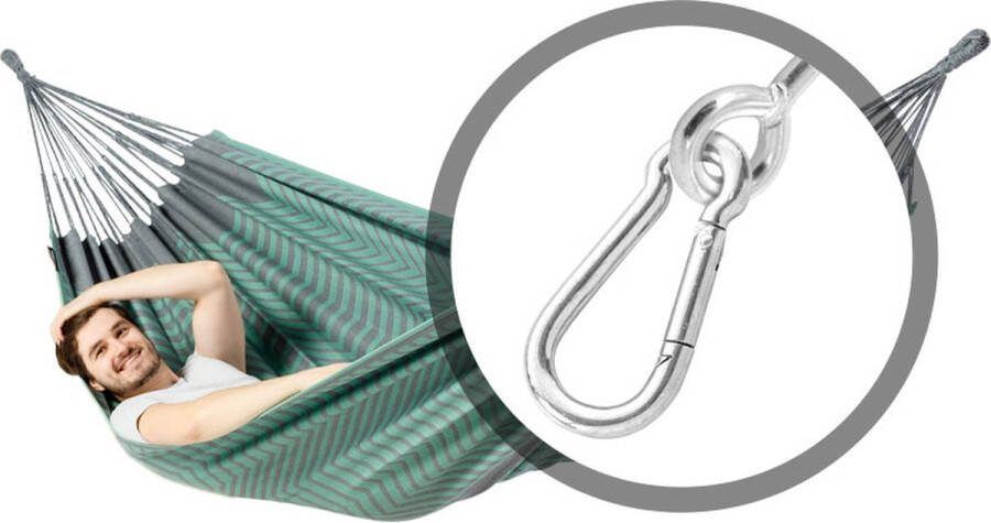 Luilak Hangmat Sounds of Portugal met bevestigingsset Luxe 2 persoons hangmat Grijs Groen 350 x 160 cm Jacquard geweven 500gr m²