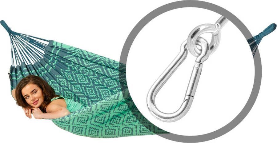 Luilak Hangmat Tones of Edamame met bevestigingsset Luxe 1 persoons hangmat Groen 300 x 140 cm Jacquard geweven 500gr m²