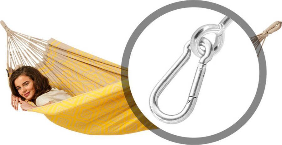 Luilak Hangmat Tones of Parmesan met bevestigingsset Luxe 1 persoons hangmat Geel 300 x 140 cm Jacquard geweven 500gr m²