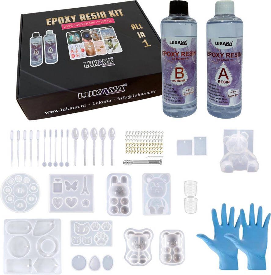 Lukana Epoxy Starterspakket Epoxy Giethars Voordeelpakket 500 gram Epoxy + 37 Mallen Epoxy Hobbypakket Sieraden Maken Beertjes