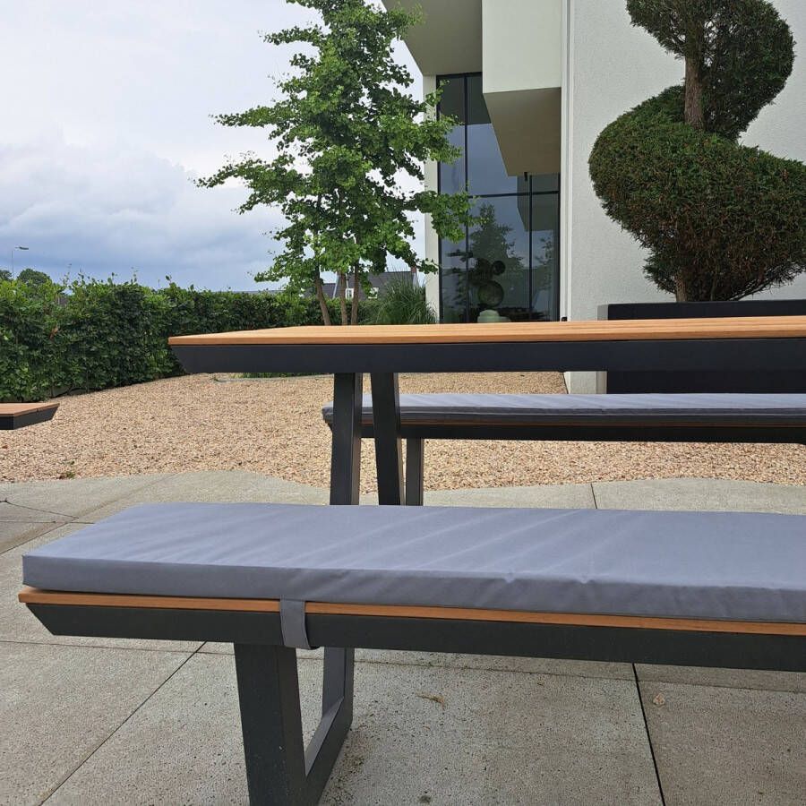 LuLu wonen LuLu- Set van 2 Picknicktafel kussens Picknickbank kussens 150 x 30 cm – 4 cm dik |Grijs Waterafstotend Buitenkussen