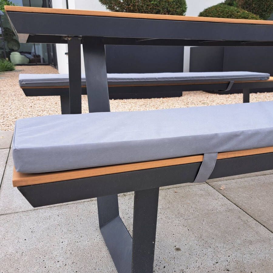 LuLu wonen – Picknicktafel Picknickbank kussen – 150 x 30 cm – 4 cm dik Licht Grijs 1 kussen Waterafstotend Buitenkussen