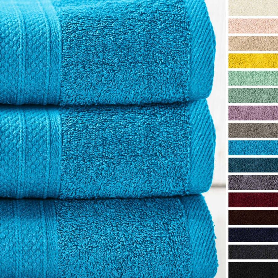 Lumaland Handdoeken Set van 3 badhanddoeken 100% katoen -70x140cm Turquoise