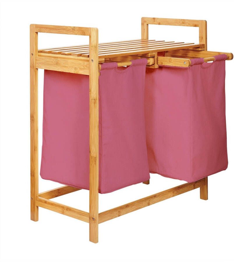 Lumaland Wasmand van bamboe met 2 uitschuifbare waszakken 60 L Roze