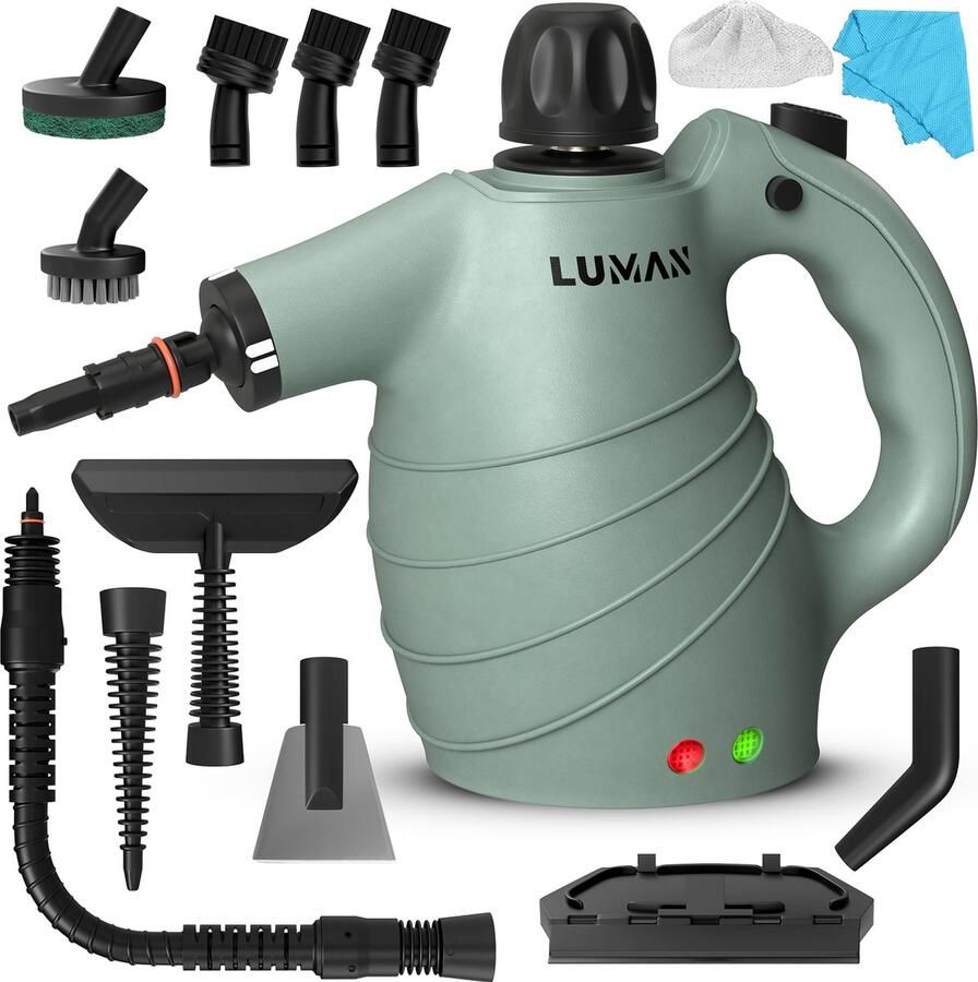 LUMAN 16-in-1 Stoomreiniger Handstoomreiniger Handstomer Keuken badkamer & bank reinigen Vlekkenreiniger 1150 Watt 450 ML Groen