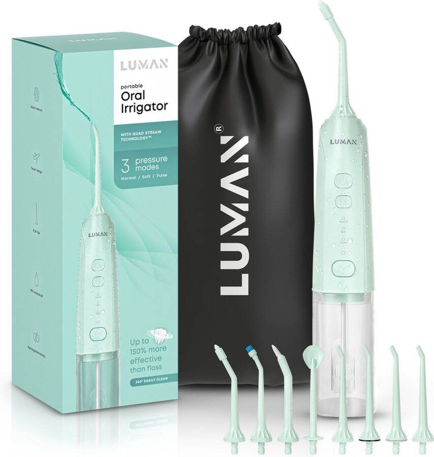 LUMAN Waterflosser Monddouche Flosapparaten Draadloos en Oplaadbaar 8 Opzetstukken Mint Groen