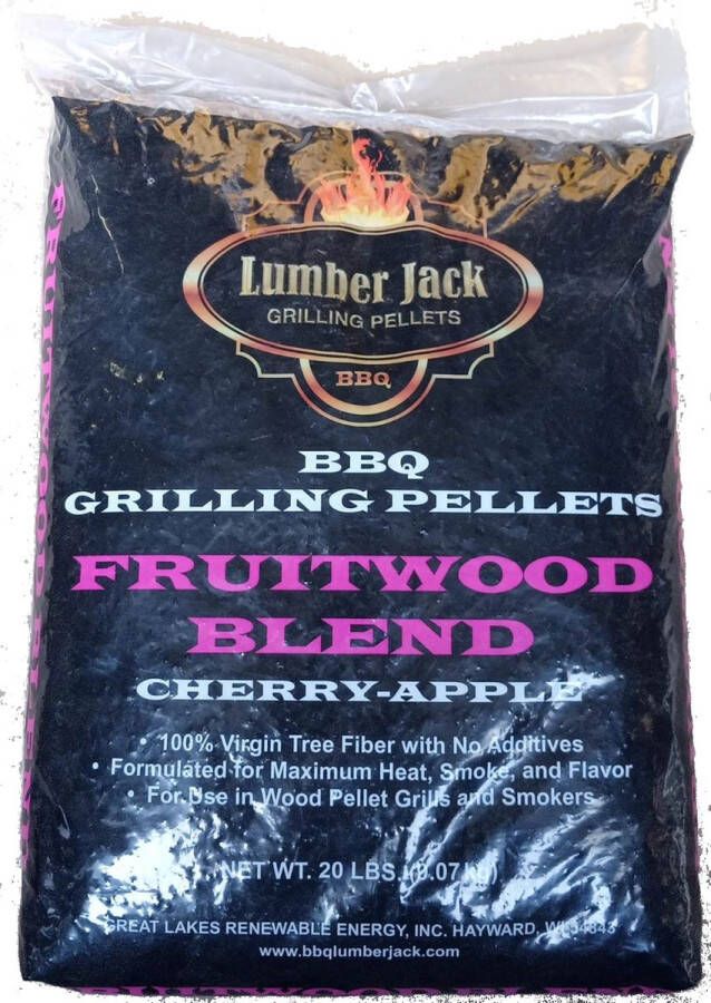 Lumber Jack LumberJack BBQ pellets Fruitwood grill pellets voor de barbecue Fruithout BBQpellets houtpellets grillpellets geschikt voor pizza oven pellet bbq grill en smoker. Speciaal geschikt voor Weber Smokefire