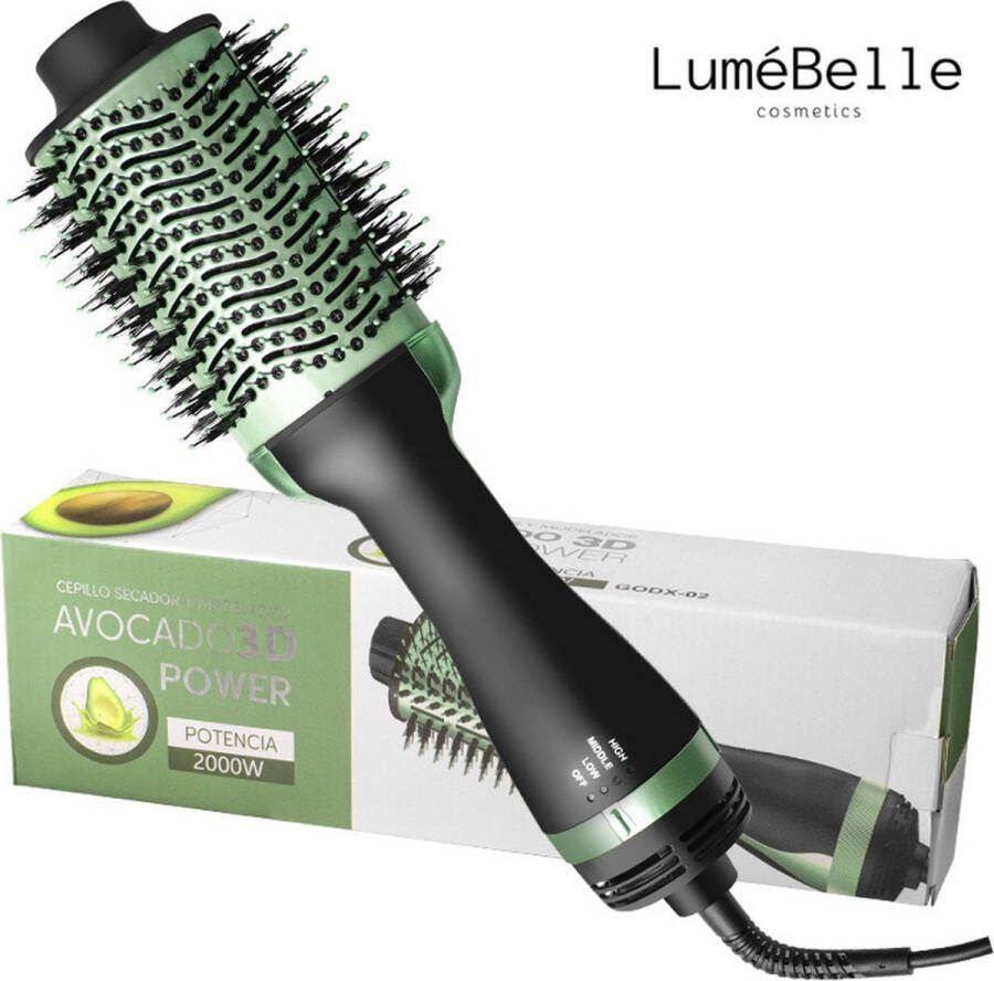 LuméBelle 3-in-1 Föhnborstel Professional Pro Collection Salon One Step Haardroger en Volumiser Plus Keramische Magic Brush 1000W Avocado 3D Power Groen Bruin
