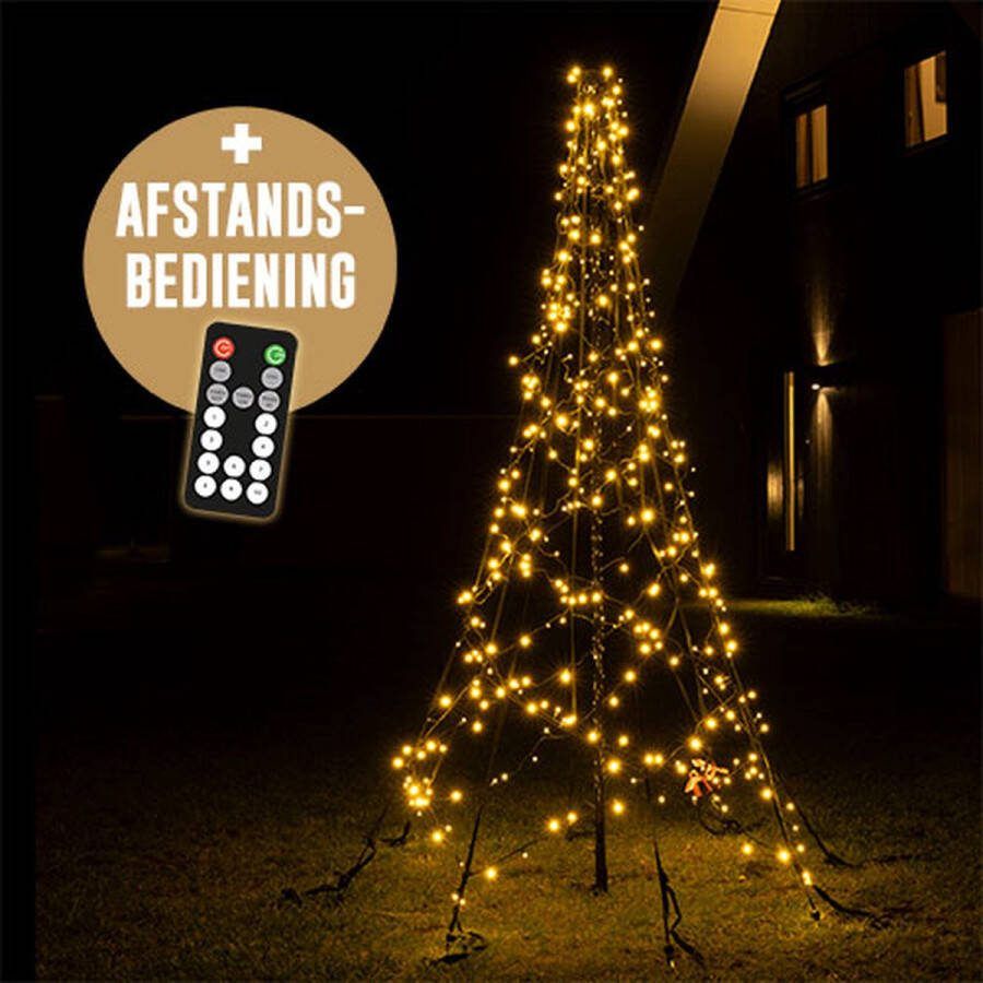 Lumedi Ledtree 360 Vlaggenmast kerstboom verlichting warm wit met afstandsbediening voor buiten incl. mast 200cm