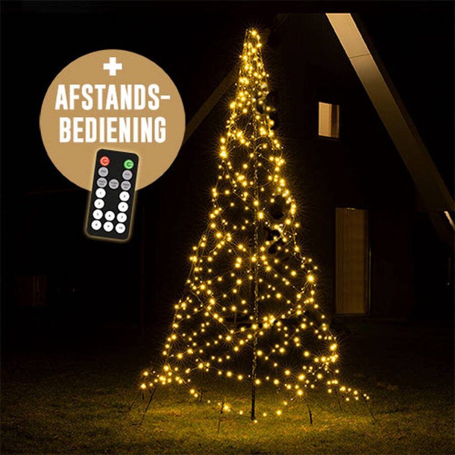 Lumedi Ledtree 480 Vlaggenmast kerstboom verlichting warm wit met afstandsbediening voor buiten incl. mast 300cm